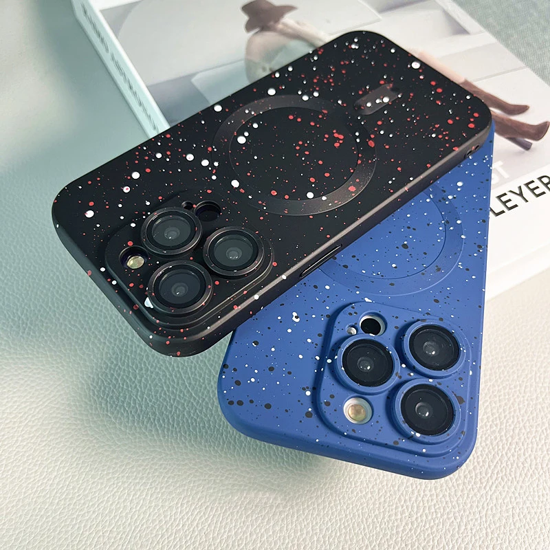 Boucho Inkjet Matte Back Cover For iphone 14 13 12 11 Pro Max XS MAX XR X 7 8 Plus SE Starry Sky Speckle Ink Magnetic Phone Case