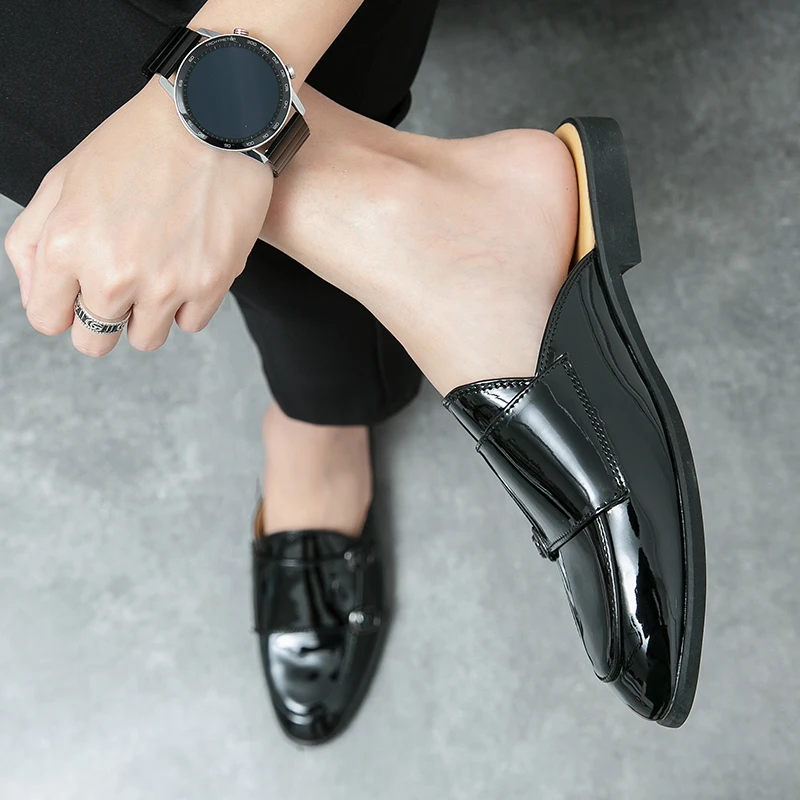 Big Size 47 Mules Men Backless Casual Shoes Open-back Loafers Slip On Sneaker Closed Toe Leather Half Slippers Man Slides Sandal