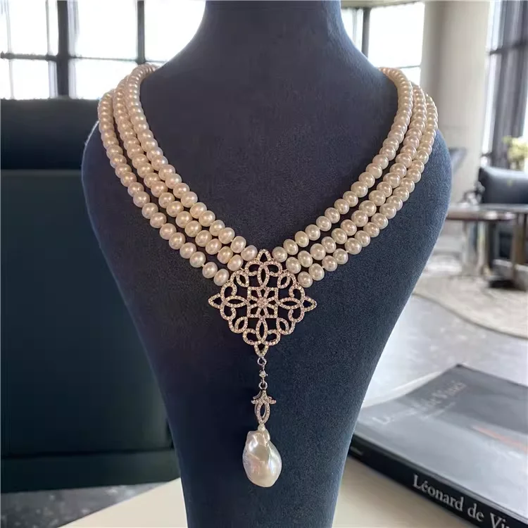 Natural  White Pearl Necklace Keshi Pearl Pendant 18
