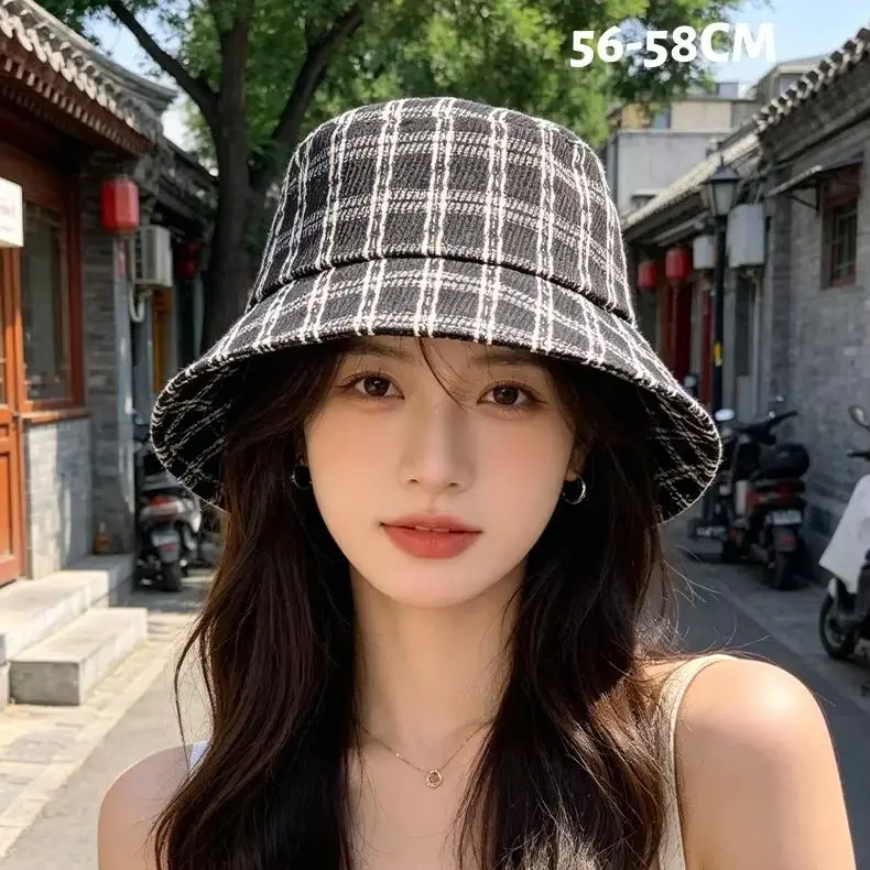 Women's Outdoor Sun Protection Checkered Patchwork Breathable Wide-Brimmed Soft Simple Versatile Summer Hat