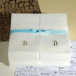 50PCS Custom Nature's Linen Disposable Hand Towels - Personalized with an Initial wrapped with a Ribbon