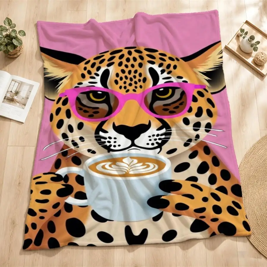 Playful Cheetah Pop Art Flannel Throw Blanket - Soft Pink Weighted Bedspread Suitable for Couch, Bed, Office & Travel, Machine Washable Cozy Gift for &, Warm Pink Cheetah Design, - Contemporary Bedding, 2D Flat