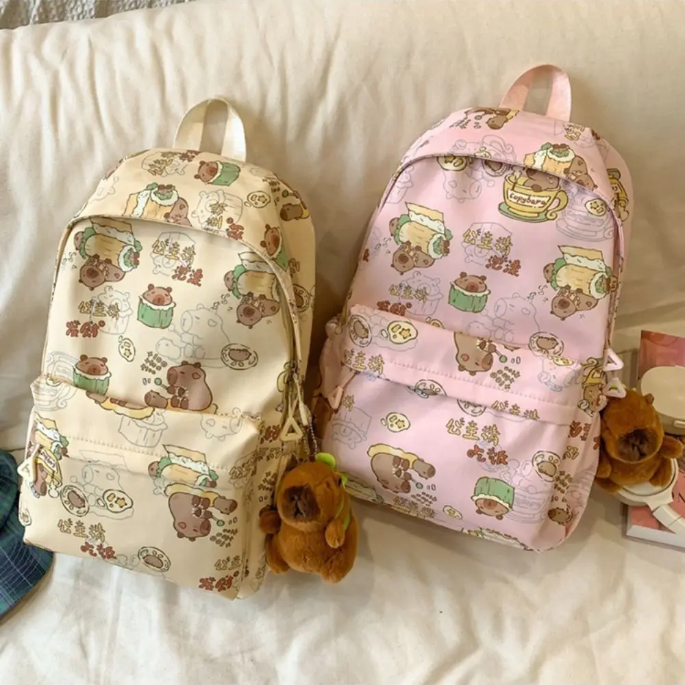 Kawaii Cartoon Capybara Backpack Funny Nylon Capybara School Bag Handbag Large Capacity Student Laptop Bag