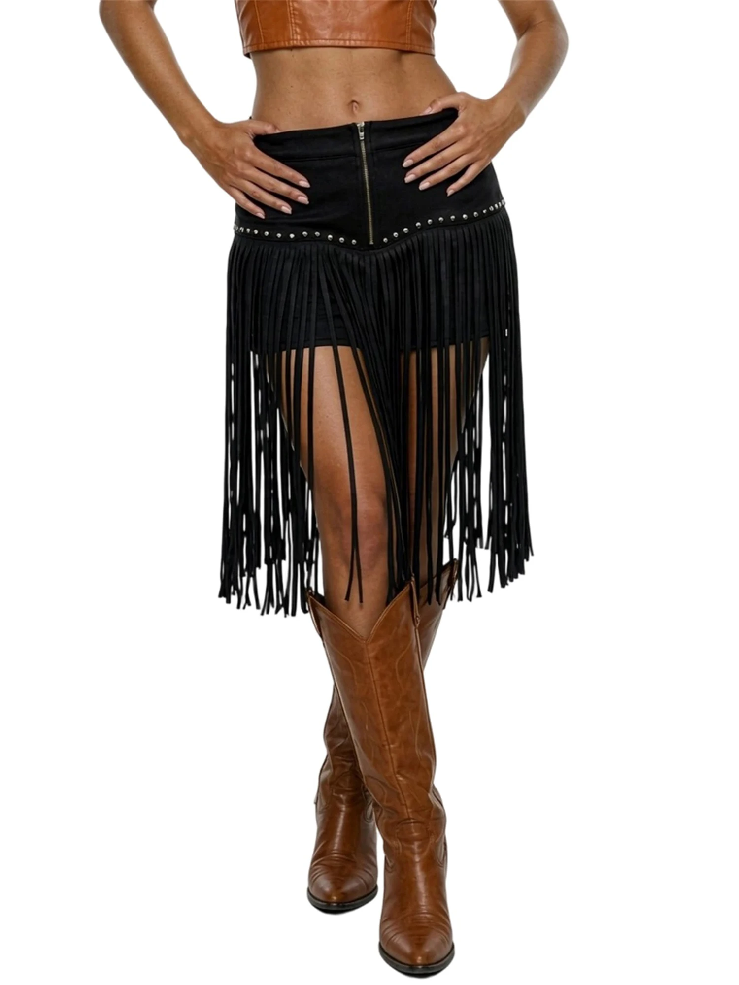 Womens Cowgirl Shorts with Tassels Western Style High Rise Mini Shorts