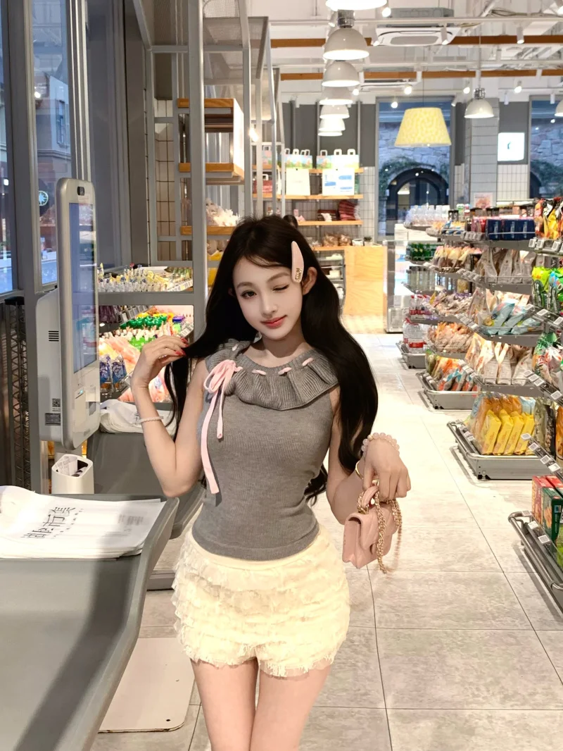Pink Off-Shoulder Short-Sleeve Knitted Top Women's Slim-Fit Sexy Korean Style Commute Fashion Bell-Leg  Knitted Sweater view 4