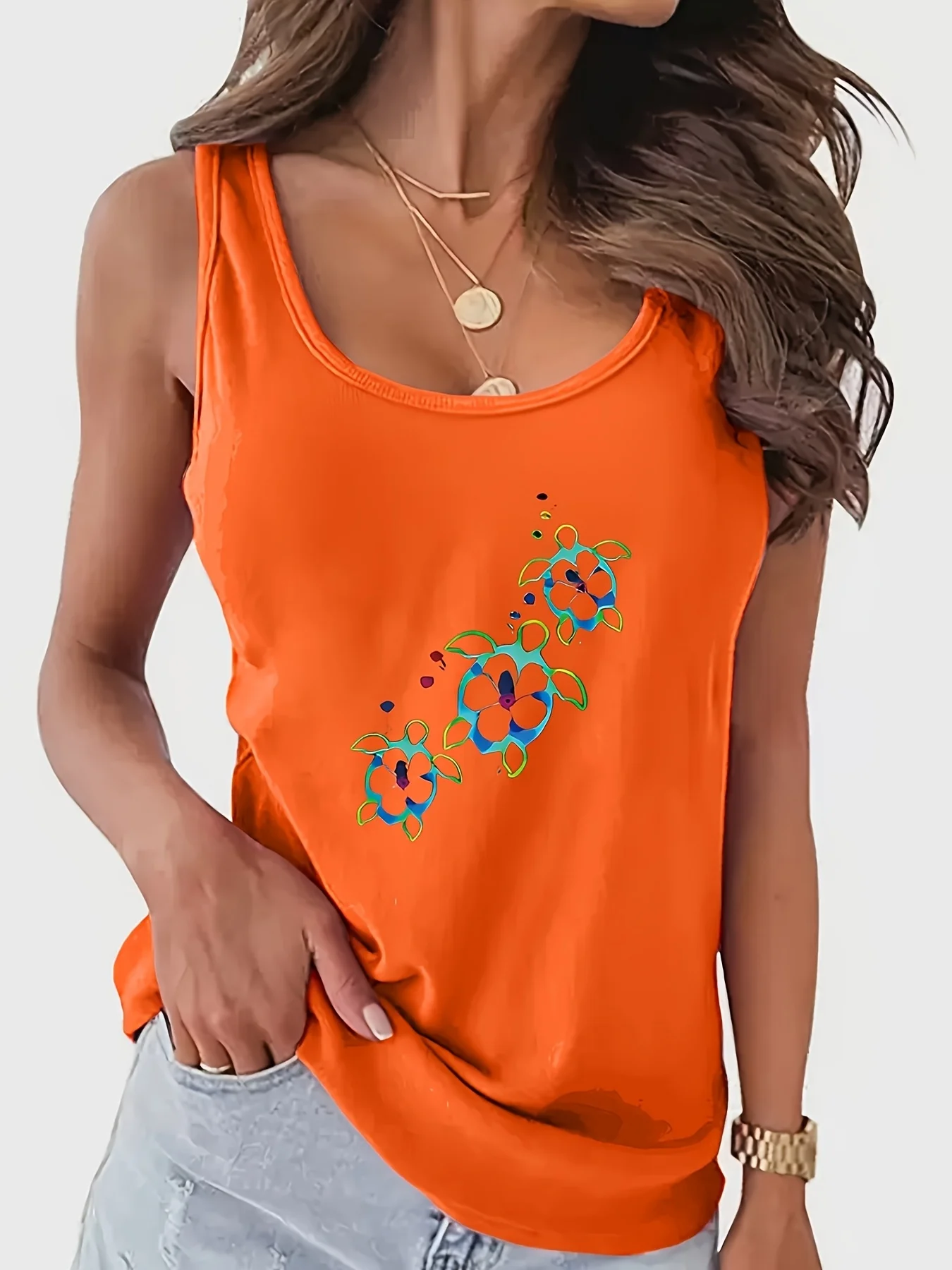 Printed Summer Women's Loose and Personalized Dream Catcher Mesh Printed Vest Top T-Shirt Comfortable Sleeveless