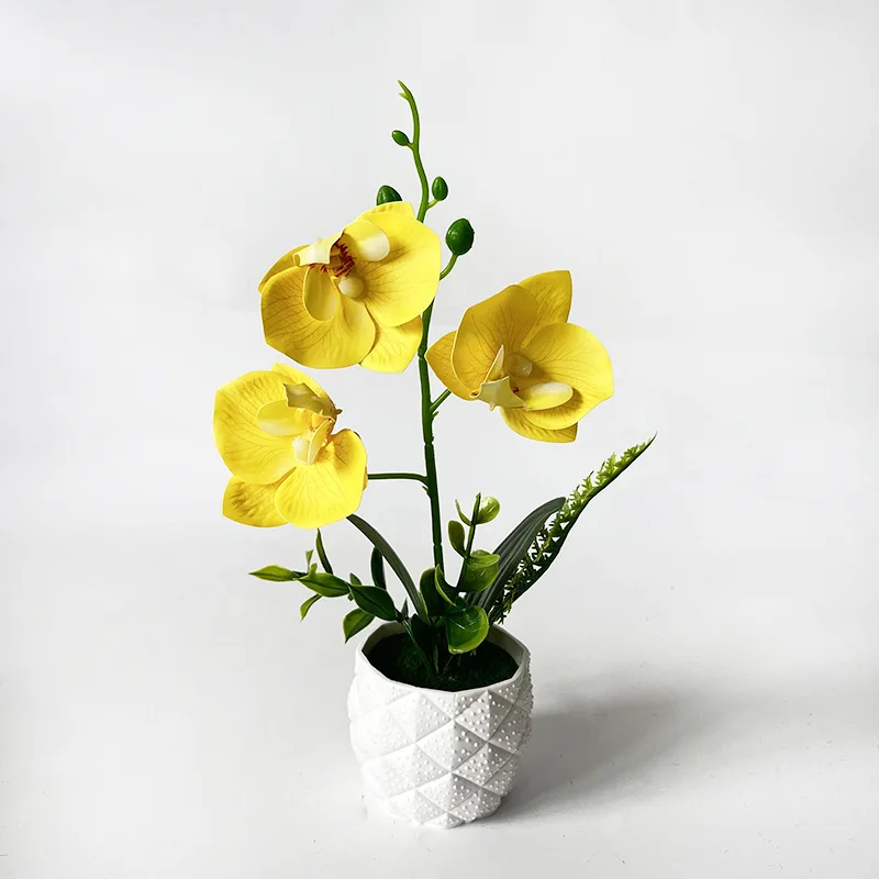 Artificial Phalaenopsis Orchid 26cm Realistic Fake Flower Soft Resin Pot For Home Office Wedding Tabletop Floral Decor