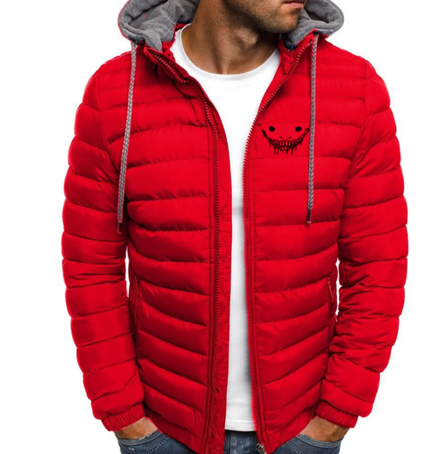 Winter Men\'s hooded cotton Jacket sulfur sleeve printed casual zipper coat 2025 New jacket