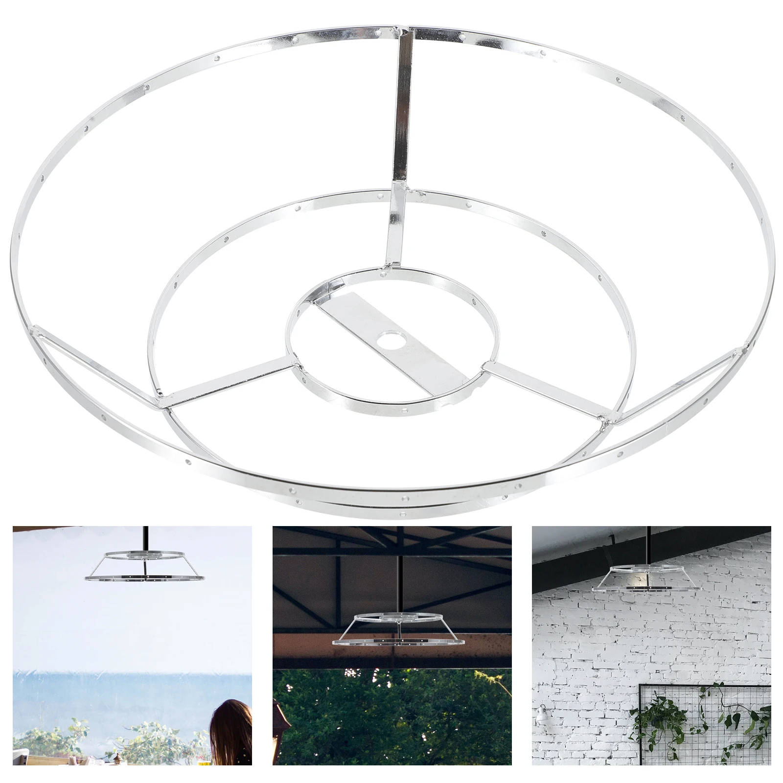 

DIY Lampshade Frames Chandelier Accessories 25cm Diameter 2 Layers Silver Iron Vintage Metal Lamp Shade Holder Pendant Lighting