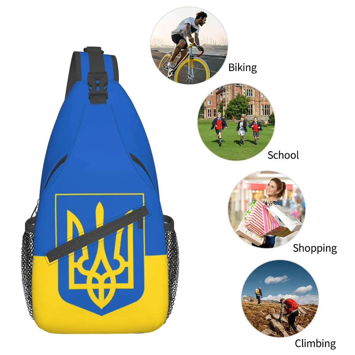 Ukraine Flag Sling Bags Chest Crossbody Shoulder Sling Backpack Hiking Travel Daypacks Coat of Arms Fashion Bookbag