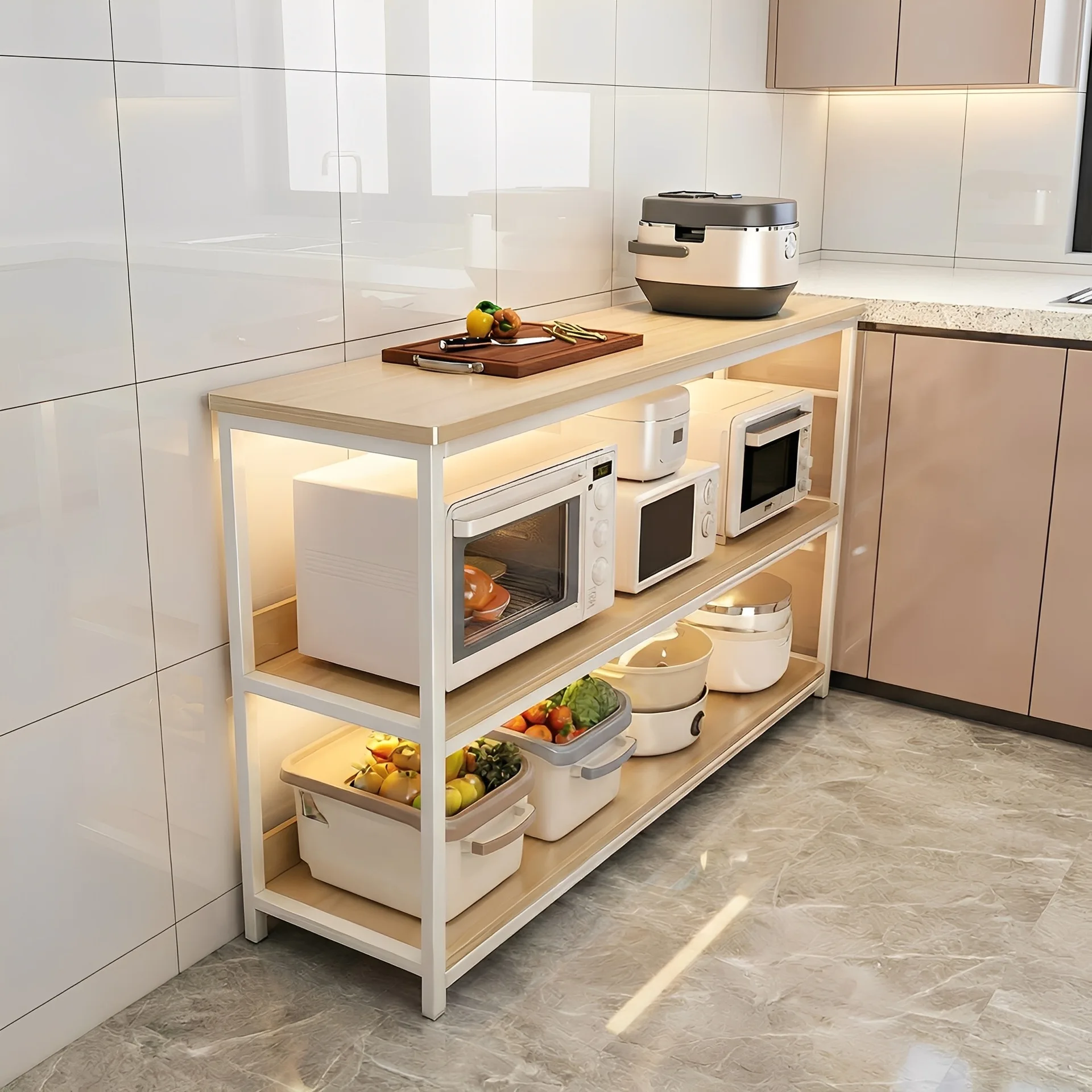 Kitchen rack floor-to-ceiling integrated wall storage rack 2026 new household multi-layer microwave oven shelf storage
