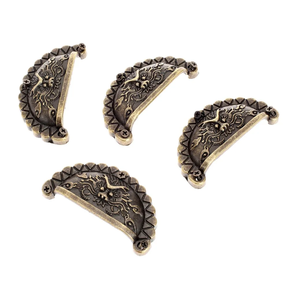 4Pcs Antique Furniture Handles Vintage Knobs and Pulls for Cabinet Dragon Shell Knobs Dresser Drawer Door Cupboard Pull Handle