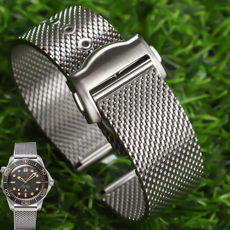 

High quality Titanium steel 20mm Chain Strap For Omega 007 Seamaster Diver 300 Watch Band Replace Milanese Stainless Bracelet