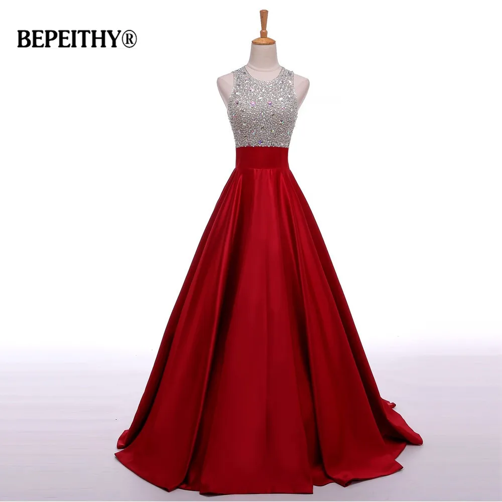 BEPEITHY Customized Real Image A Line Evening Dress Beadings Crystal Bodice Open Back Party Elegant Vestidos De Fiesta Elegantes