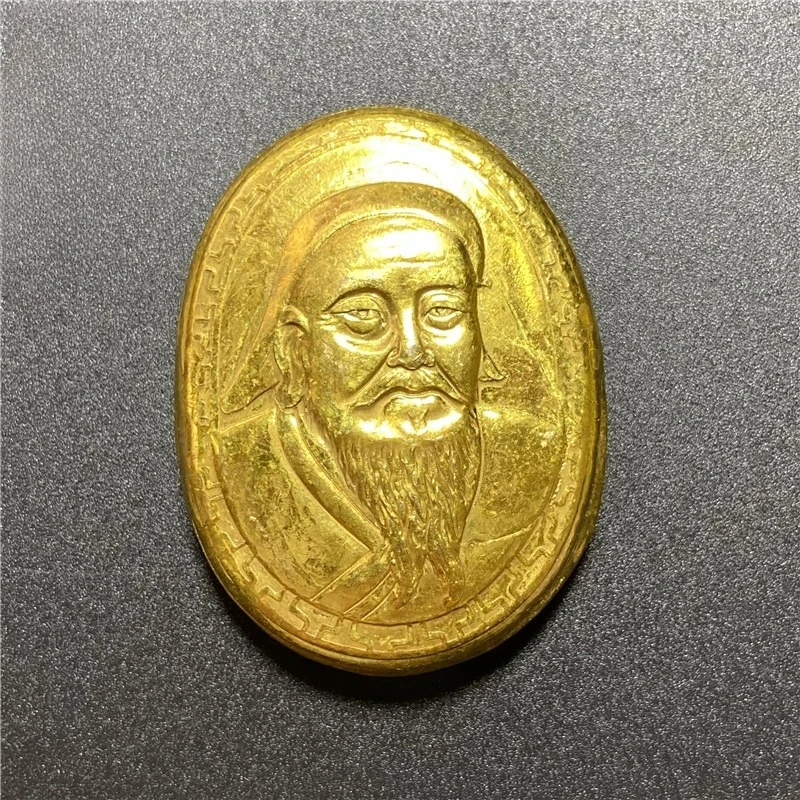 Antique Dayuan Vault Pure Copper Gold-Plated Genghis Khan Head Portrait Gold Block Gold Gold Coin Play Decoration Film and Telev