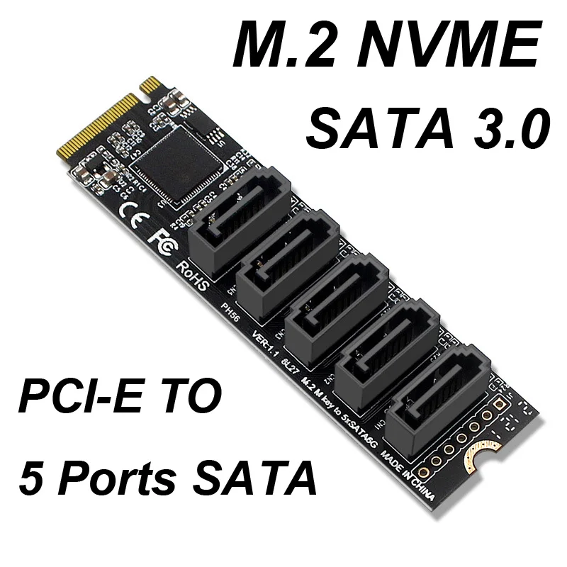 

5 Ports M.2 NVME NGFF M Key/B-KEY Hard Disk Drive PC Expansion PCIE SATA III 3.0 Cable M.2 (PCIe 3.0) 6G SSD Adapter Card