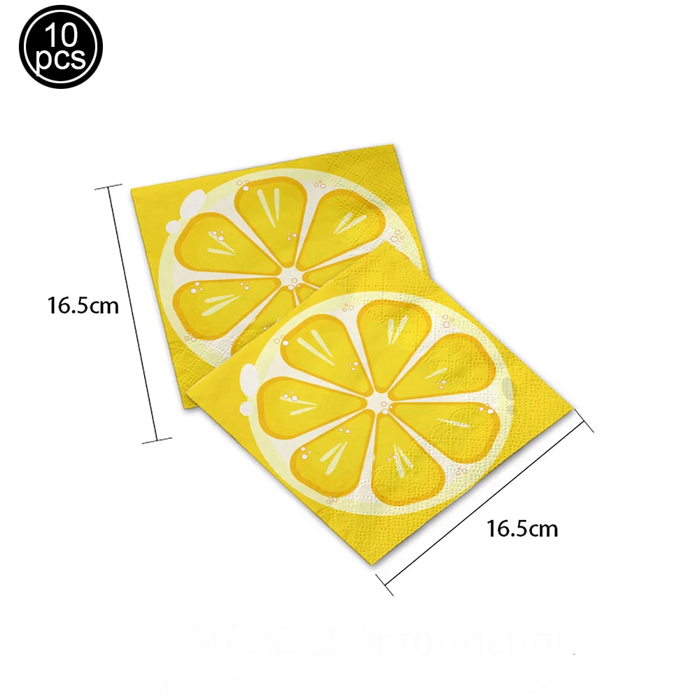 Zitronen-Papierservietten, Einweg-Cocktailservietten, orangefarbene, zitronengestreifte Papierstrohhalme, Babyparty, Kindergeburtstag, Sommerparty-Zubehör – Detail 8