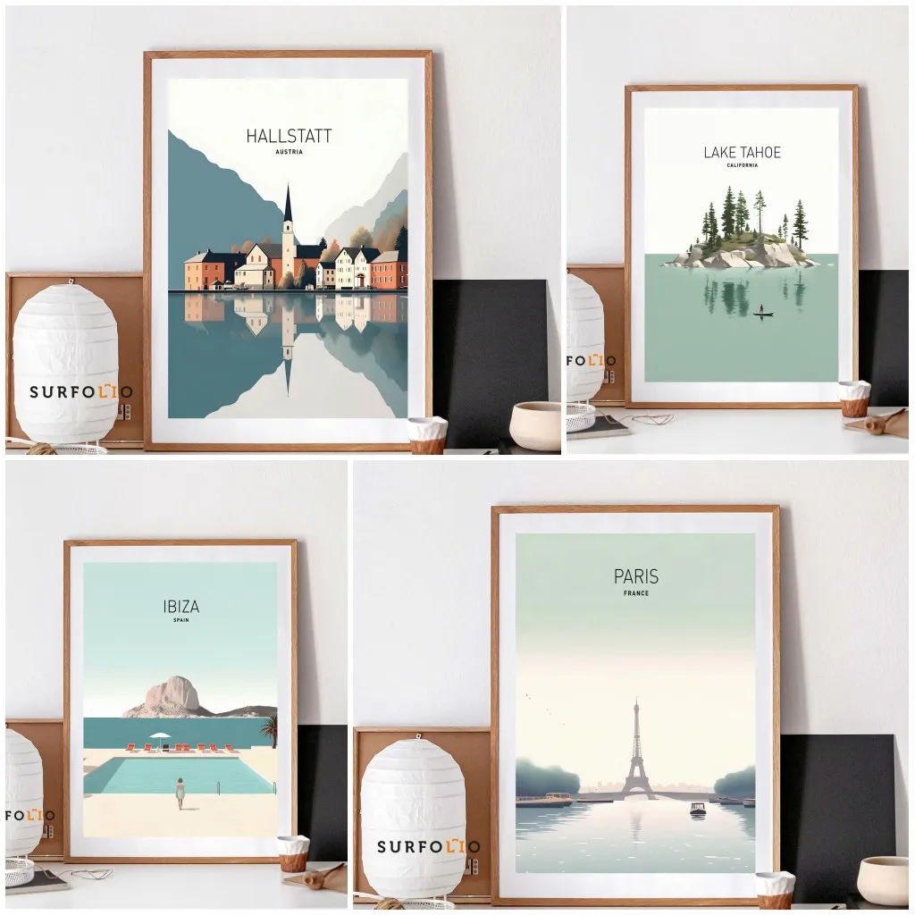 Minimalist Retro Wall Painting Art Travel Canvas Prints Famous Cities in Different Countries Poster Pictures Dorm Home Decor