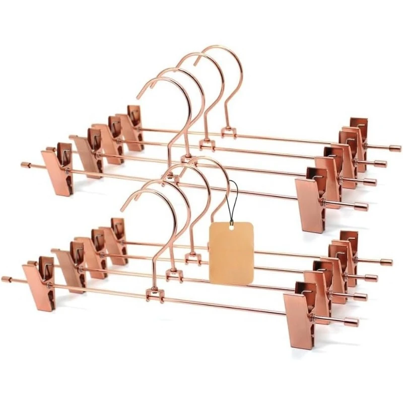 

Gold Metal Wire Clips Pants Bottom Clothes Trousers Hanger with Adjustable Clips Space Saving Hangers for Legging Garment Jeans