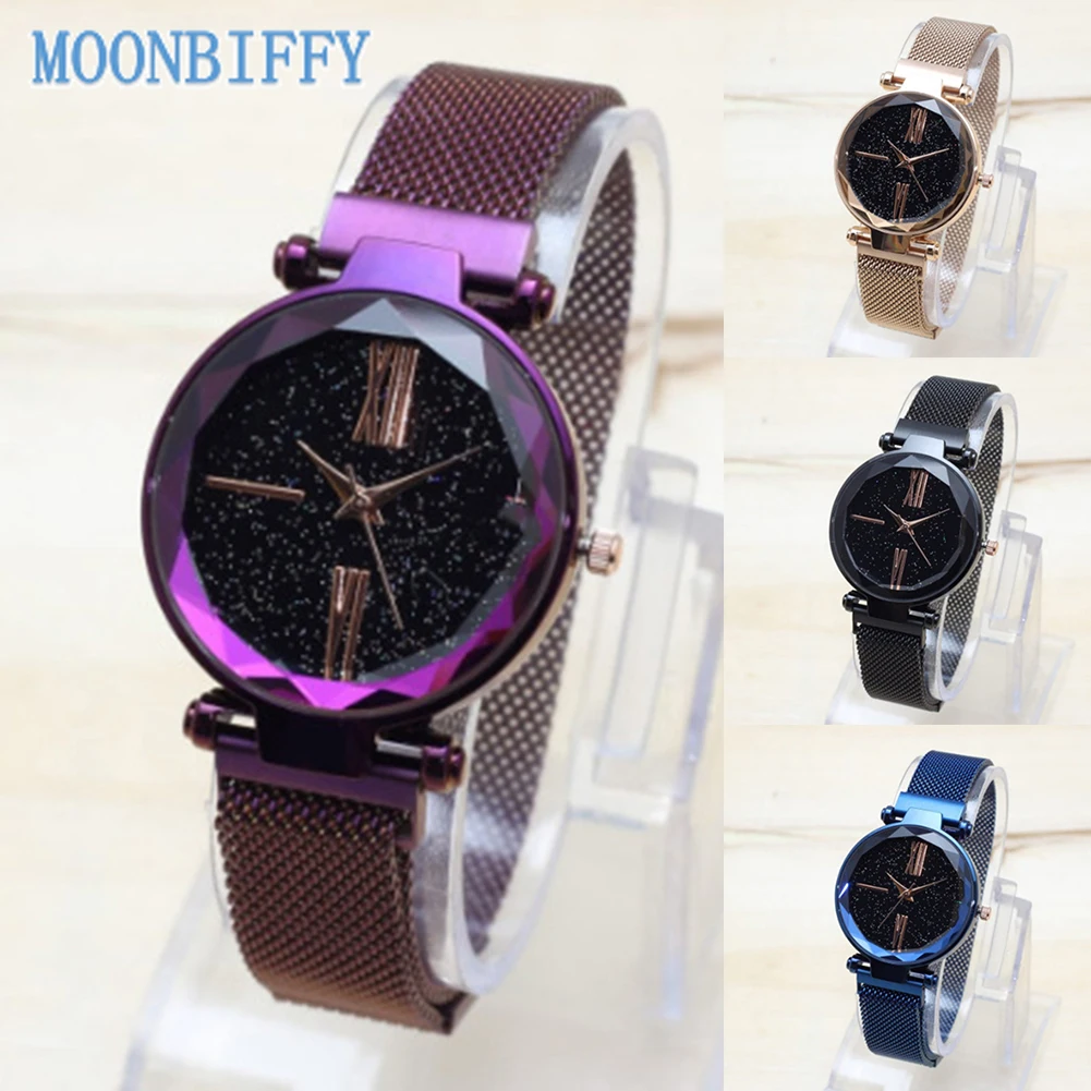 

Casual Round Starry Sky Ladies Watch Dial Rhinestone Magnet Quartz Wrist Watch Bracelet Gift Schoolgirl Watch Montre Femme