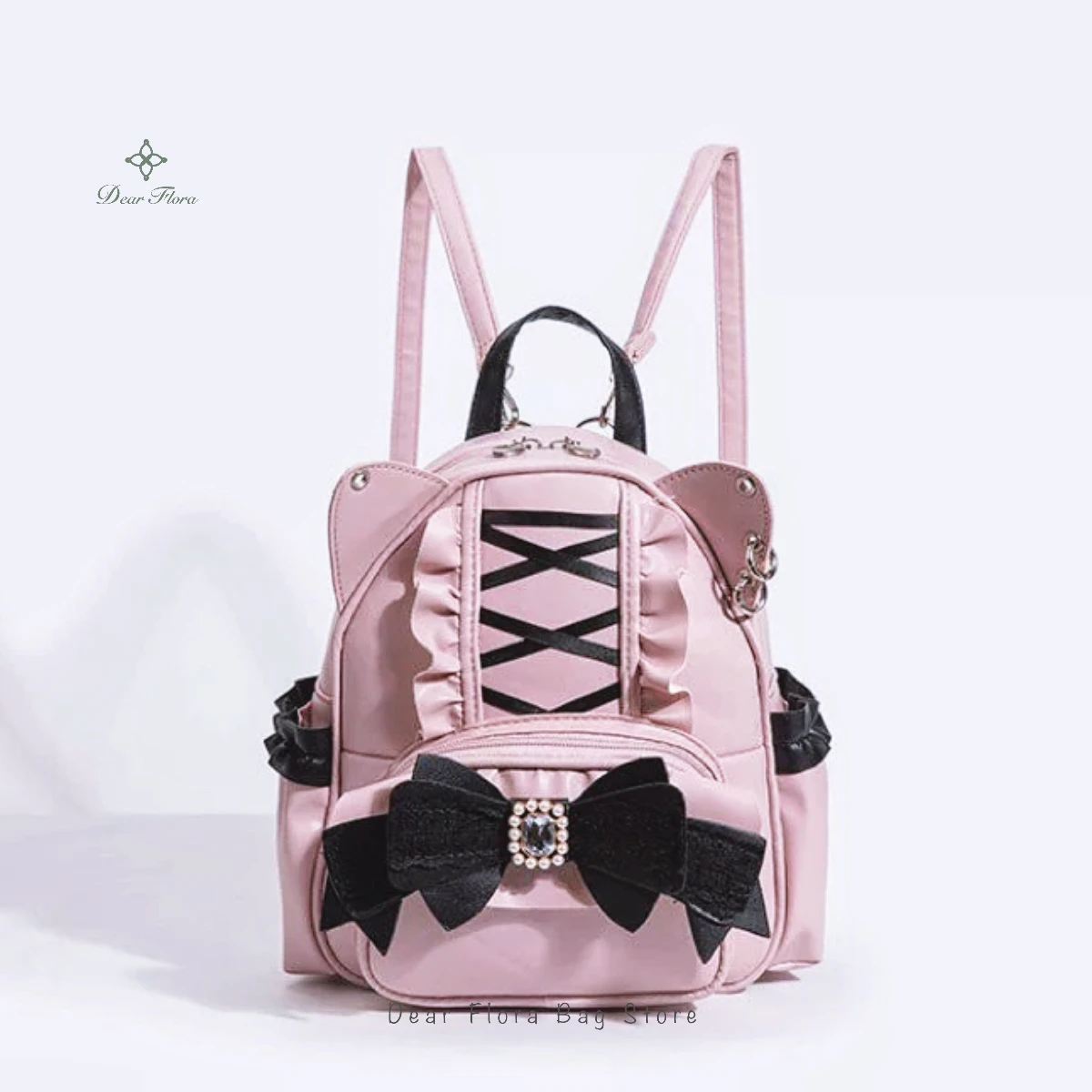 

New Fashion Cute Cat Ear Backpacks Lace Bow Decoration Sweet Women Y2K Punk Knapsack Lolita Girls Large Capacity School Rucksack