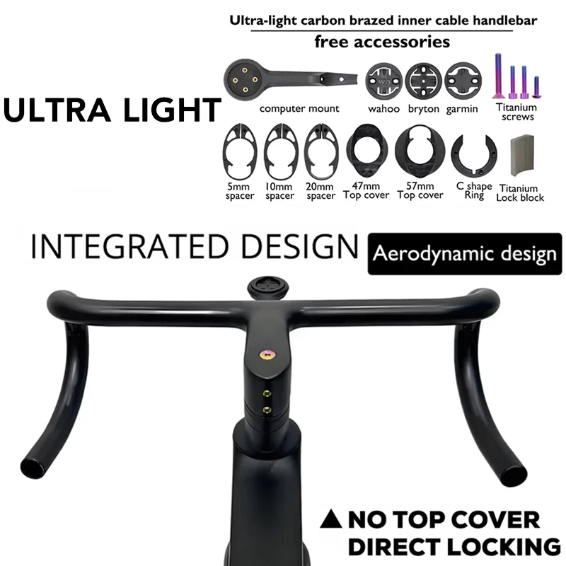 

Ultra Light Integrated Handlebar Diamete 28.6mm Weight 265g(420x100mm)full Internal Cables for Road Bike Bicycle Accessories