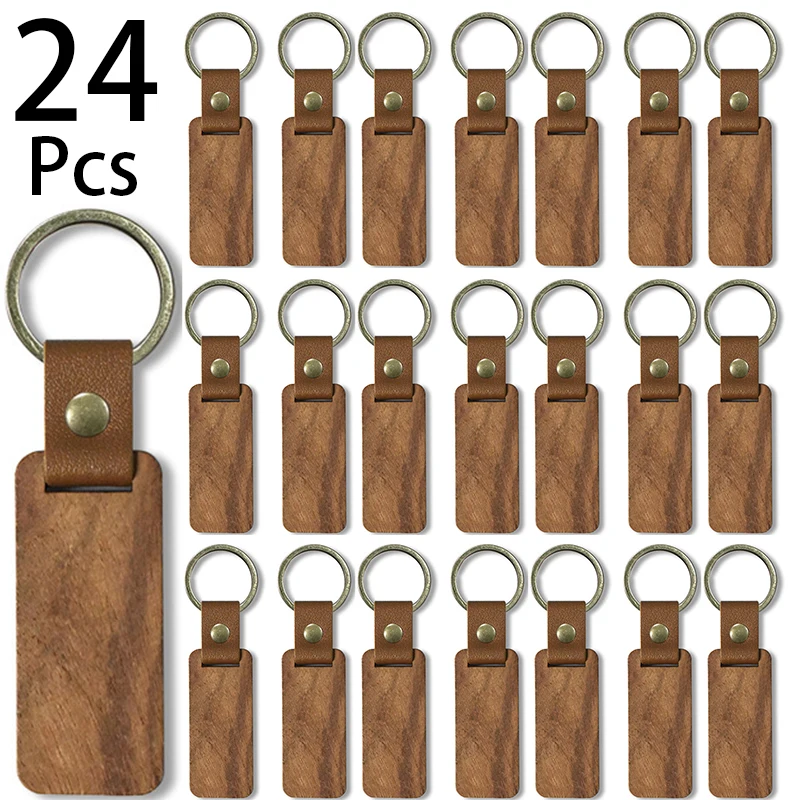 

24Pcs Blank DIY Rectangular Wood Keychain