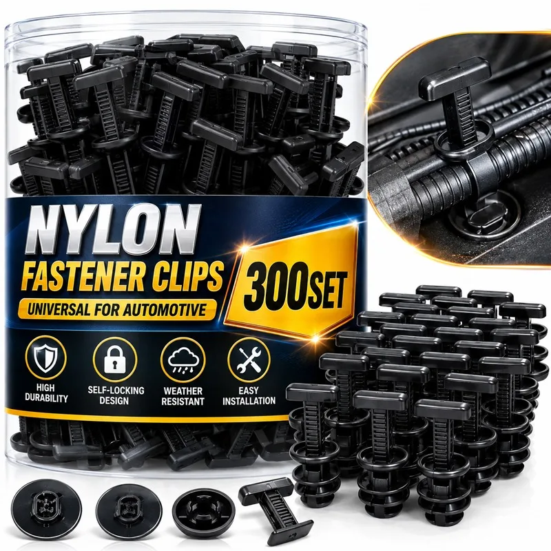 Universal Nylon Cable Tie Buckle Heavy Duty Self-locking Zip Ties Holder with Pin Button Car Body Daily Repair Fastening Strap