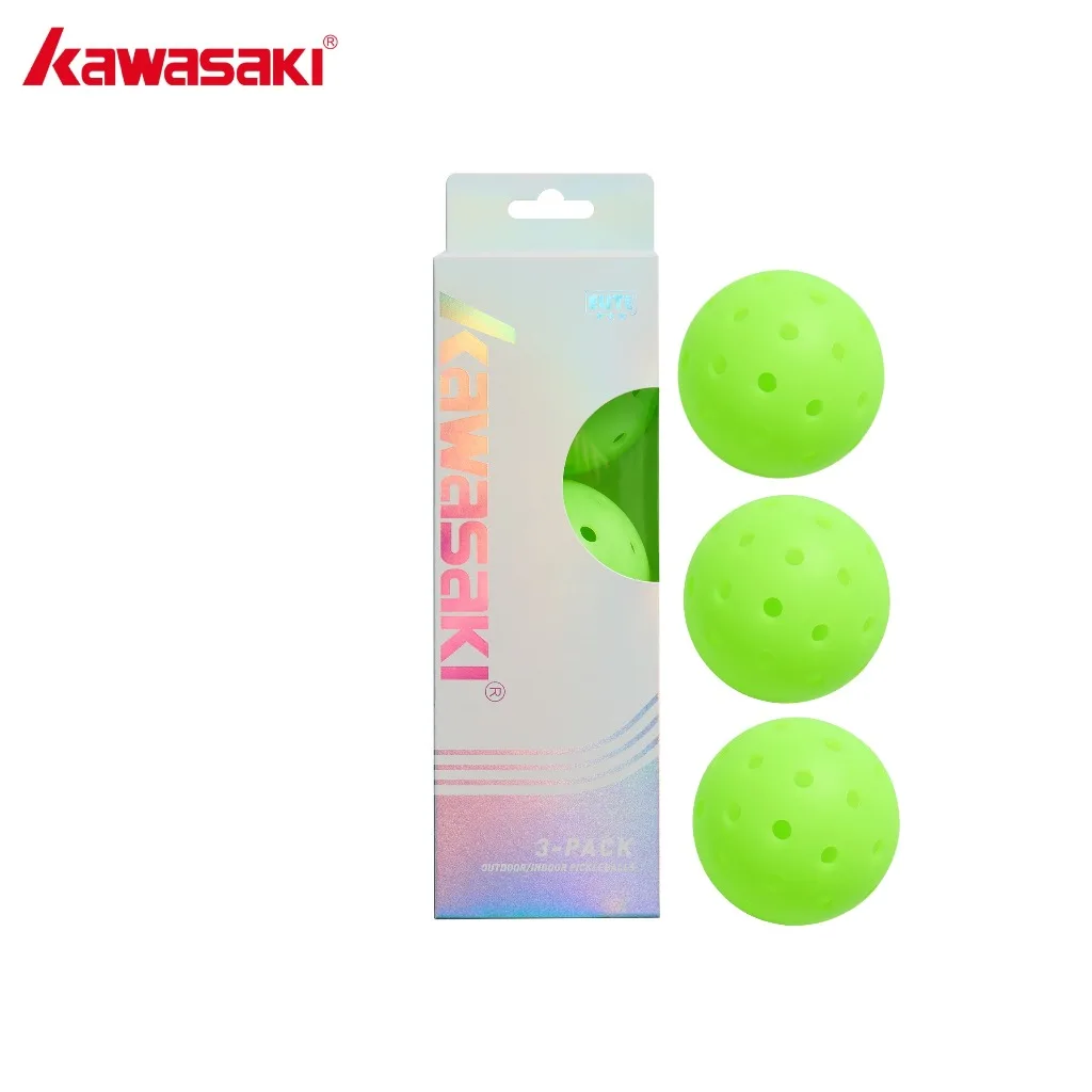 

Kawasaki 3 Pickleball Balls Outdoor C-40 Fluorescent Green No Vibration Stable Bounce Super Durable Ball