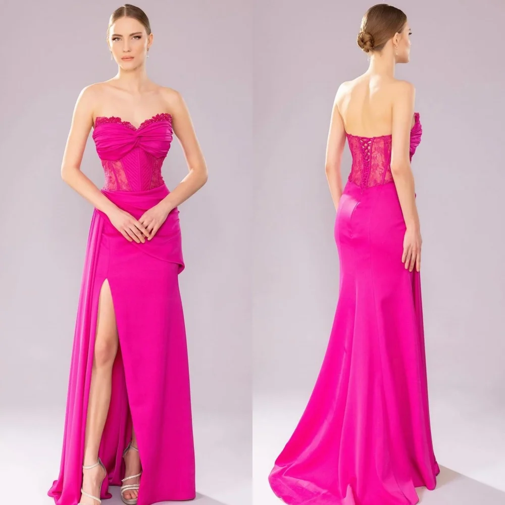 Customized Jersey Beading Pleat Christmas A-line Sweetheart Bespoke Occasion Gown Long Dresses