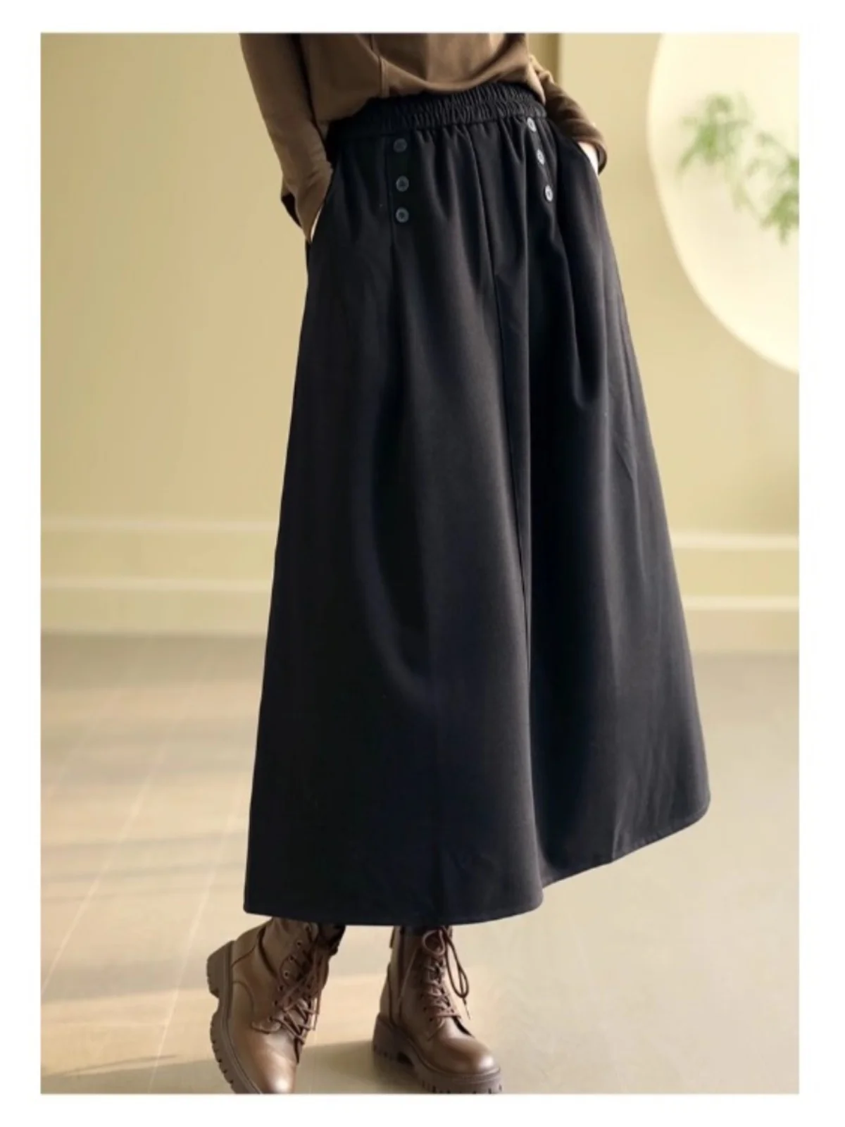 الرجعية الصوفية ألف خط ميدي تنورة المرأة الخريف الشتاء حجم كبير إخفاء الورك التخسيس عادية واسعة هيم تنورة عالية الخصر #4