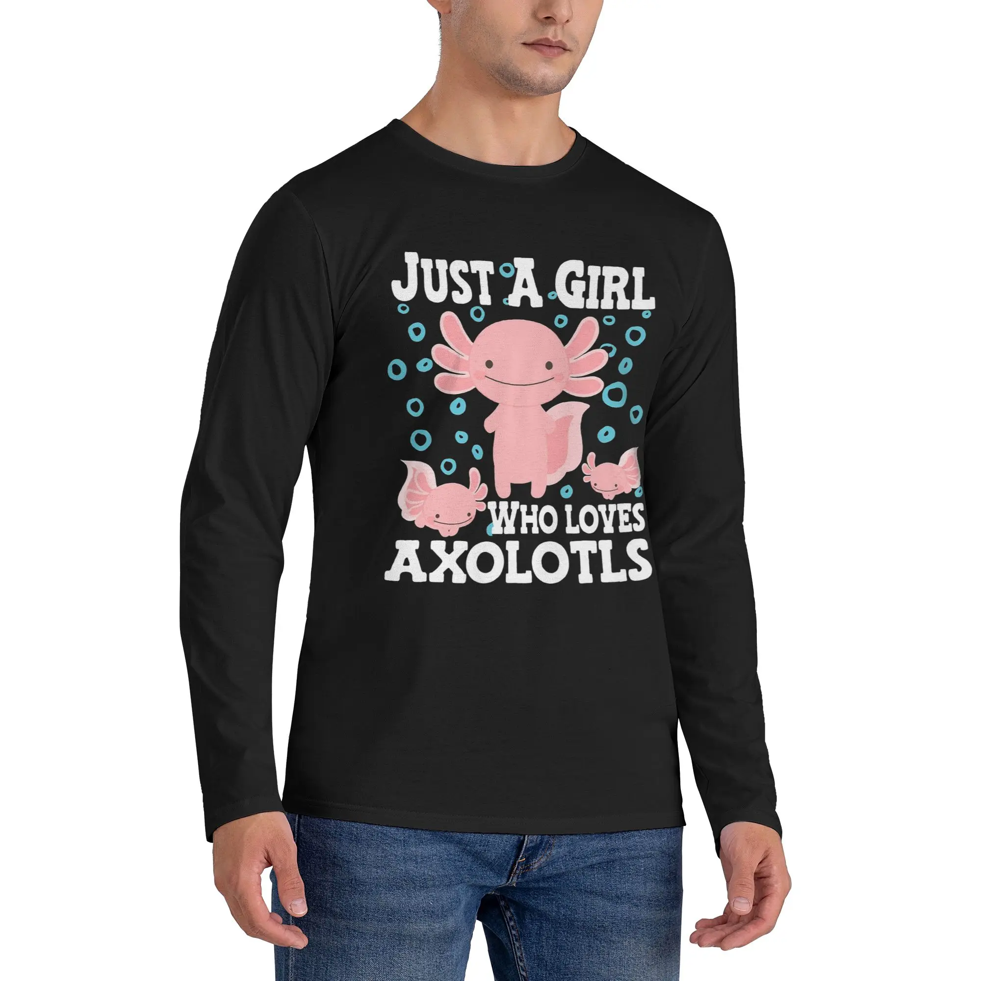 

Axolotl милая кавайная мужская футболка с длинными рукавами, дышащие футболки с круглым вырезом, весенние и осенние мужские топы