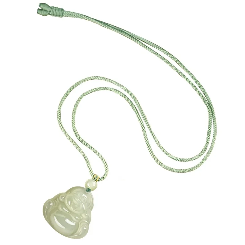 

Natural Hetian Jade Maitreya Buddha Pendant Necklace for Women Year of Birth Peace Amulet Lucky Charm Gifts