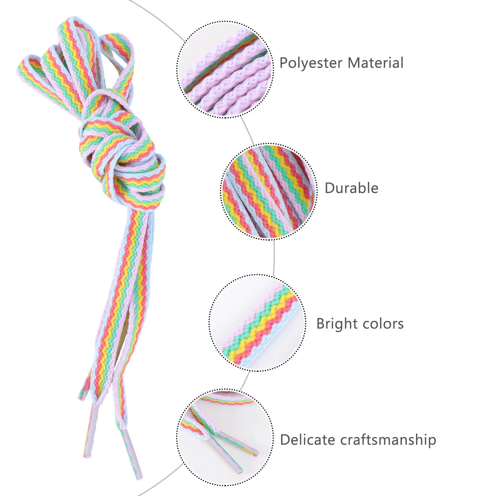 

1 Pair Rainbow Shoelaces Flat 3D Striped Shoelace for Sneakers Casual Hiking Boots Sports Shoes Shoe Strings Bright Color Shoe