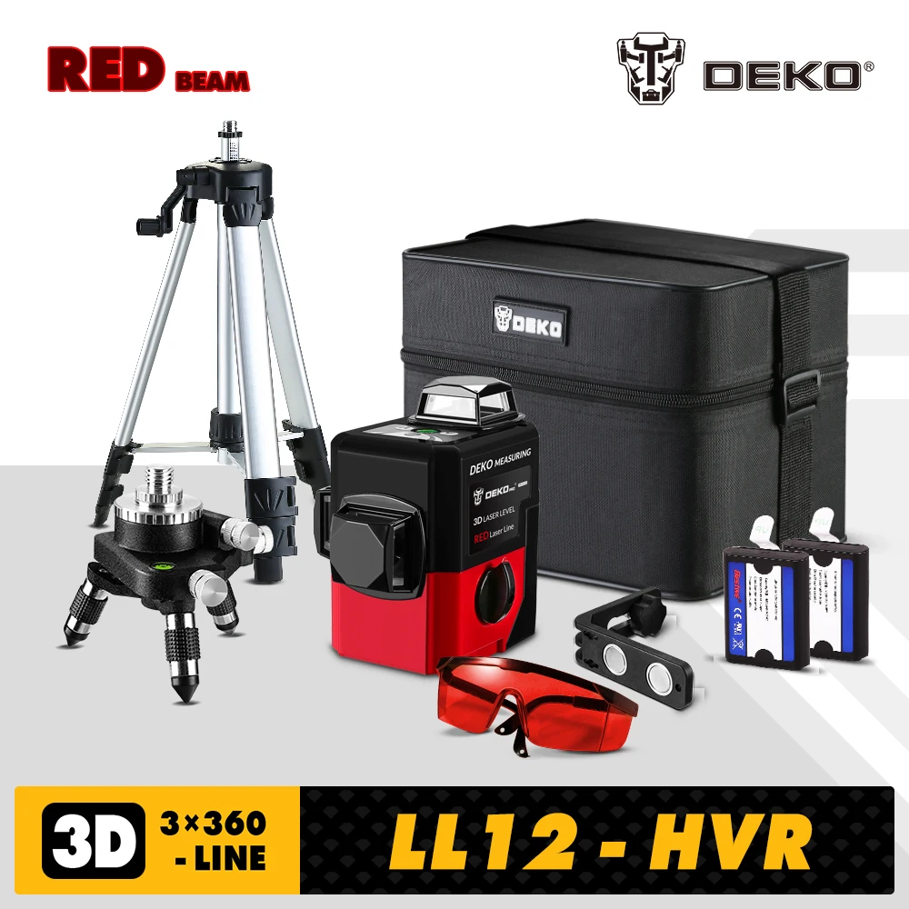 

DEKO LL12-HVR SET2 12Lines 3D Laser Level Self-Leveling 360 degre Horizontal & Vertical Cross Powerful Outdoor can use Detector