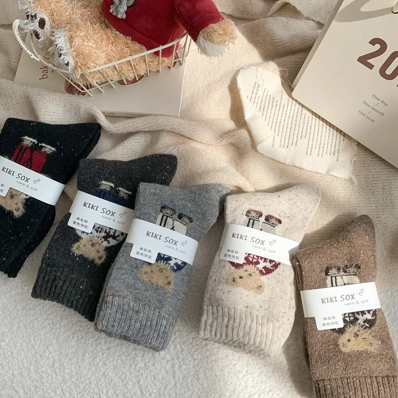 Cartoon Bear Women's Socks Cute Kawaii Harajuku Breathable Autumn Winter Fashion Bear Socks Women Business Christmas Gifts image 3