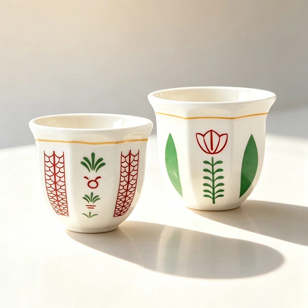 2Pcs Arabic Ceramic Cup Set, Middle Eastern Gold Foil Stamping Coffee Cup, Household Small Tea Mug Set of 2, 100ml/180ml/250ml