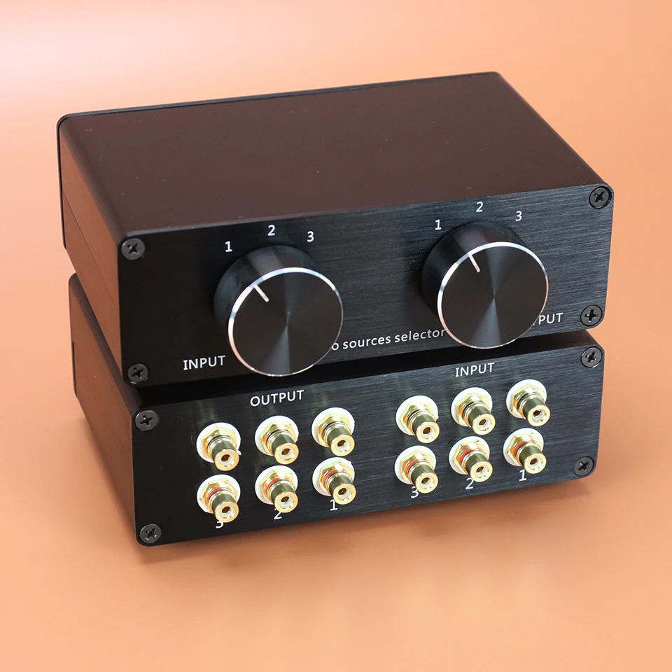 

Stereo Audio Source Signal Switch Selector Lossless Splitter RCA 3-to-3, 4-to-1 for CD Decoder Power Amplifier Active Speakers