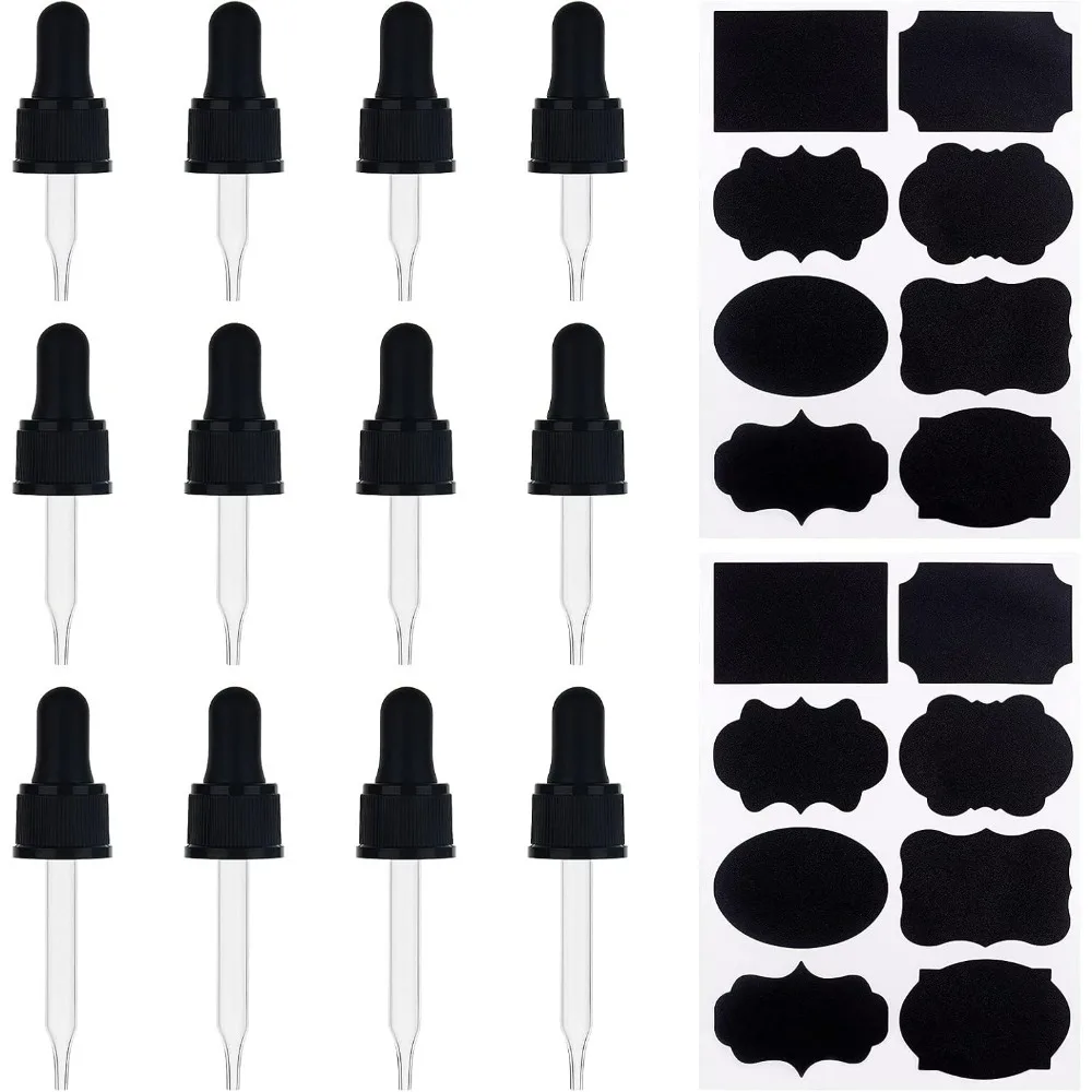 

3 Sizes Glass Eye Droppers Set 12 Pack Transfer Graduated Pipettes Oil Droppers Pipettes Roller Tops with 16pcs Stickers