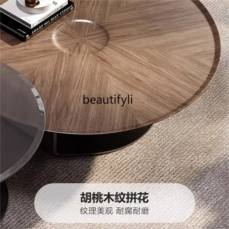 182C Italian Minimalist round Walnut-Color Tea Table Combination Modern Retro Silent Small round Table