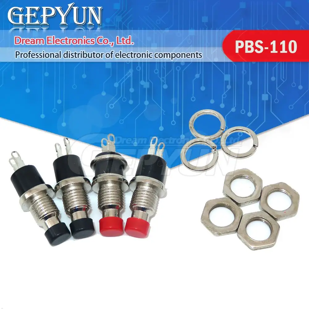 5Pcs PBS-110 7MM Momentary Push Button Switch Press The Reset Switch Momentary ON OFF Push Button Micro Switch Normally Open NO