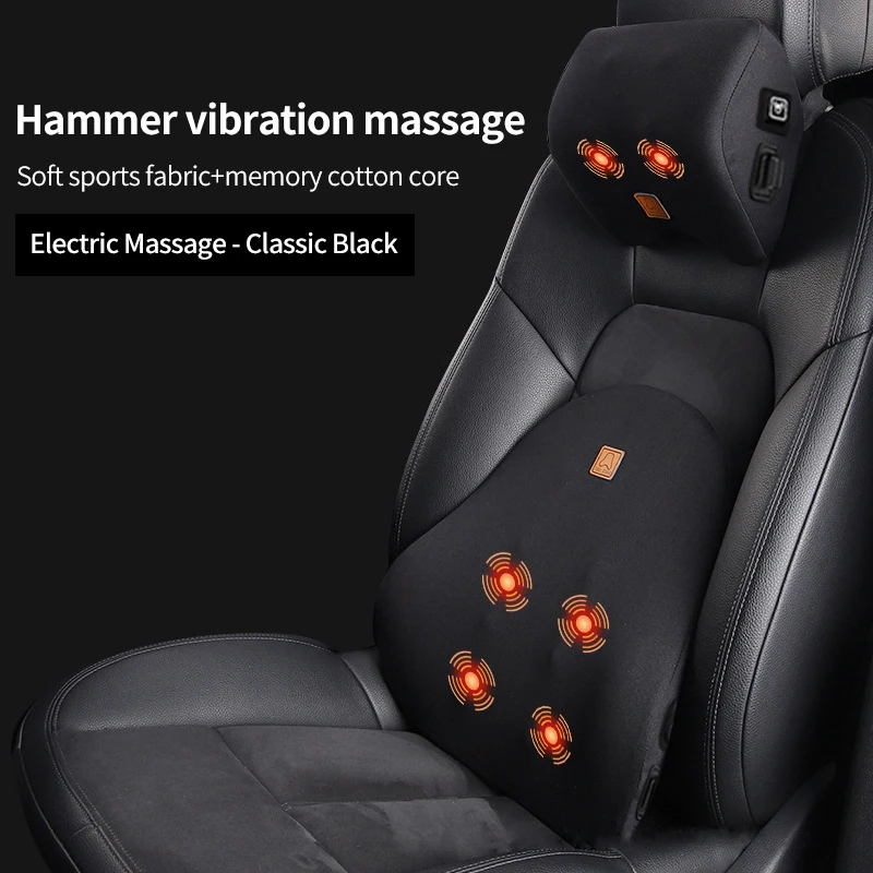 Car Lumbar Support Electric Massage Headrest Neck Pillow Car Massage Pillows Comfortable Waist Cushion Relieve Driver Fatigue