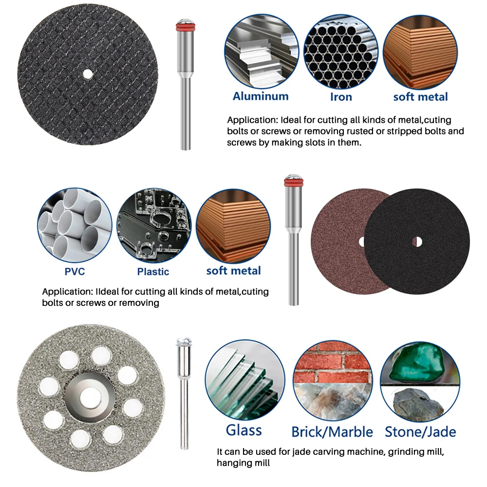 XCAN 63pcs Set Mata Potong Mini HSS, Mata Gergaji Berlian, Cakram Potong Logam, Bor Mandrel 1/8 inci untuk Alat Putar Dremel