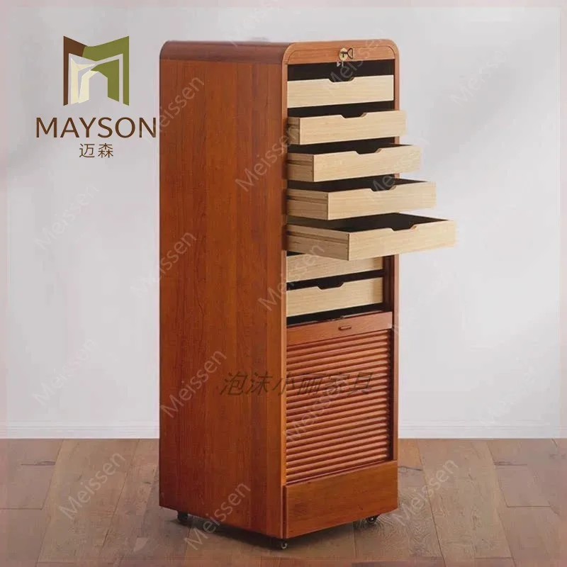 French retro chest cabinet,  solid wood  ancient style storage cabinet, drawer cabinet, rolling shutter door