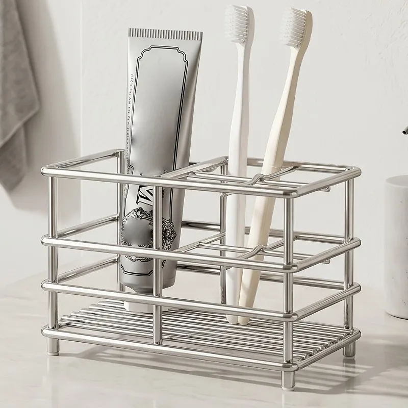 Stainless Steel Toothbrush Holder, Multi-Compartment Organizer for Toothbrushes Skincare Products Rustproof Ideal for Bathrooms
