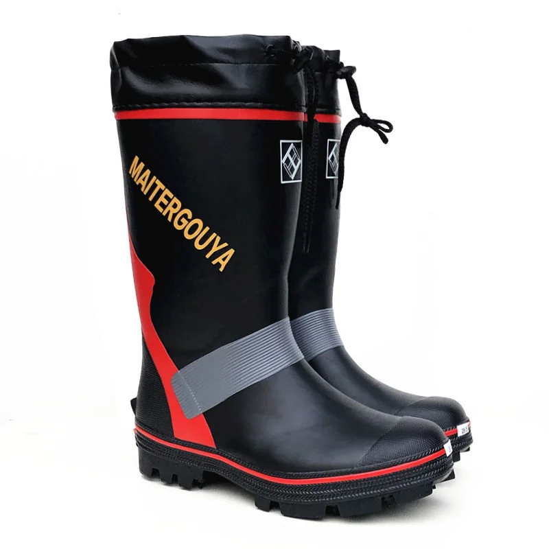 Waterproof Fishing Hunting Rain Boots Steel Spikes Sole Rubber High Top Rain Shoes Men Women Hiking Working Upstream Shoes