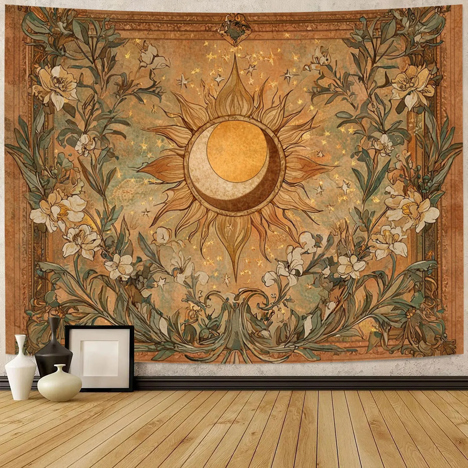 Luxurious Bohemian Sun Floral Tapestry Wall Hanging Vintage Mandalas Art Mural Bohemian Boho Living Room Decor Accent Wall Decor