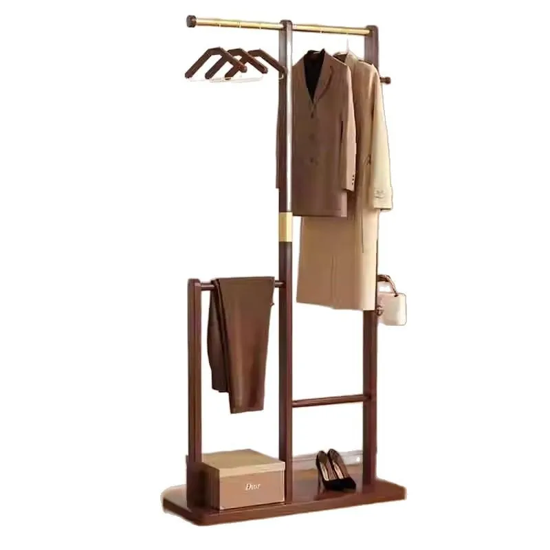 Copper plain coat and hat rack for home and bedroom hanging racks, solid wood children's clothes hanging rod integrated into one