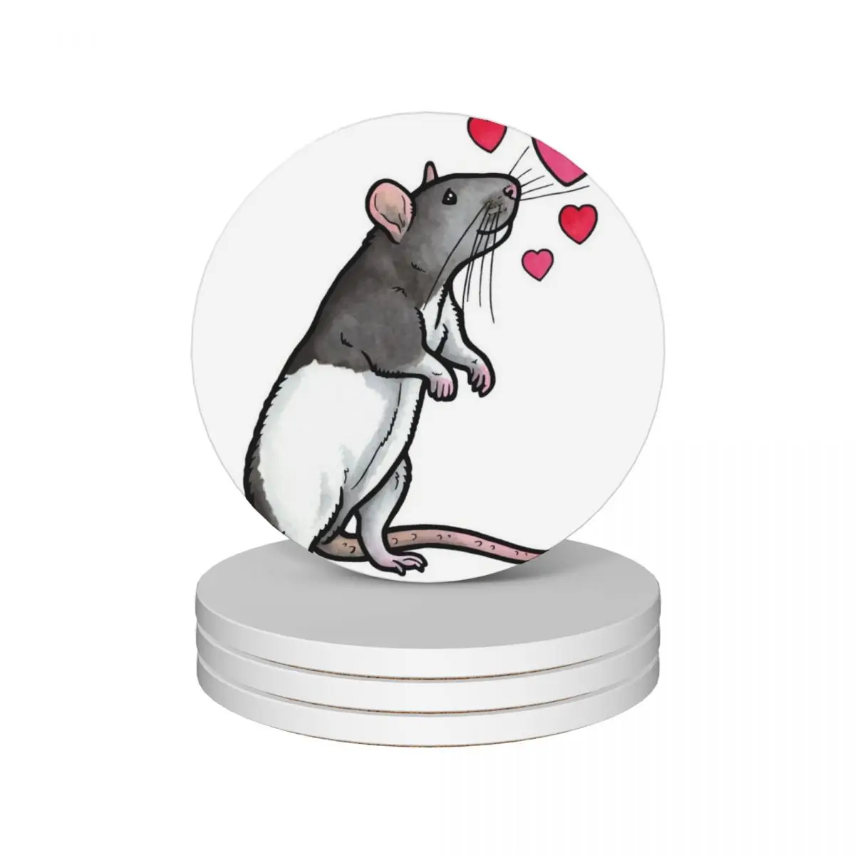 

Hooded rat love (topear) Ceramic Coasters (Set of 4) black coffee mug mat Coasters