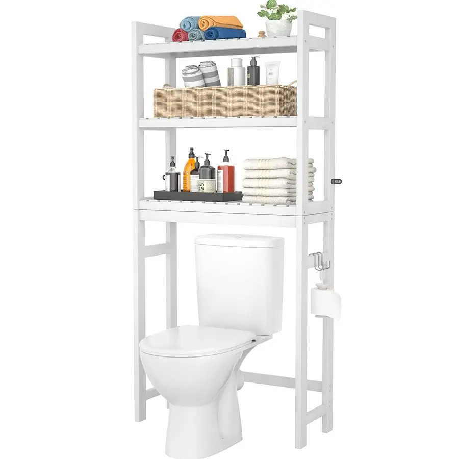 

Over The Toilet Storage, Bamboo Over Toilet Bathroom Organizer Rack, Freestanding Bathroom Shelves Above Toilet Storage with 3 H